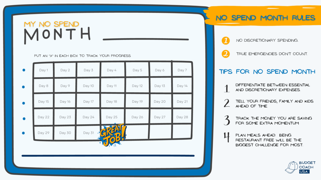 No spend month calendar